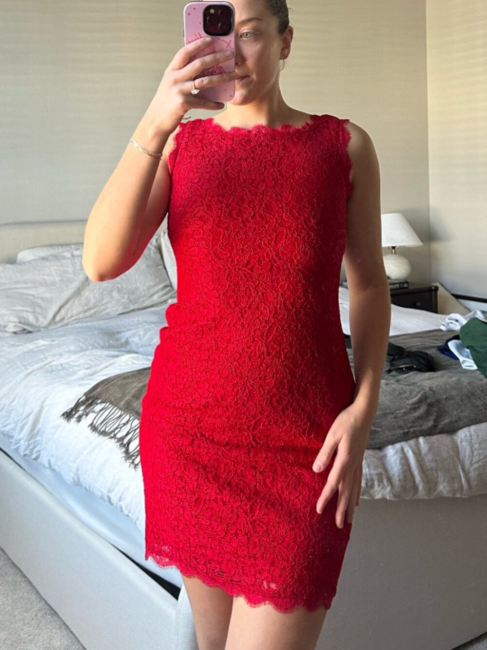 Adrianna Papell - Red Lace Sheath Cocktail Dress - Size 2